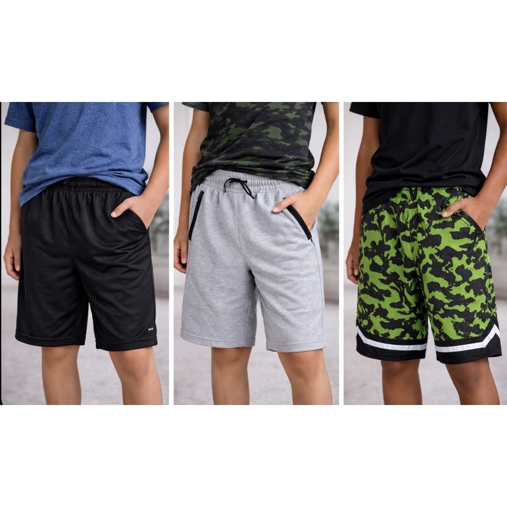 AND1 DriWorks Boys XXL Mesh Athletic Shorts Set, Adjustable Waist, Zip Pockets